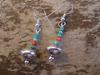 silver bead earrings with turquoise and coral
